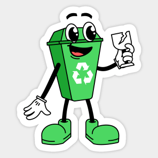 Recycling Can Cartoon Green Sticker
